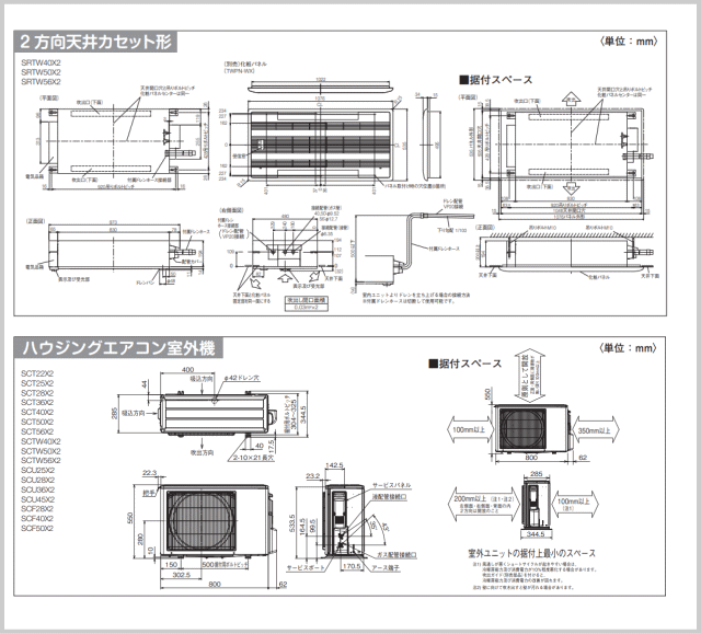 SRTW40X2-SET [パネル込][主に14畳用][電源内・外選択式/単相200V/直結15A][メーカー直送/代引決済不可][値引対象外